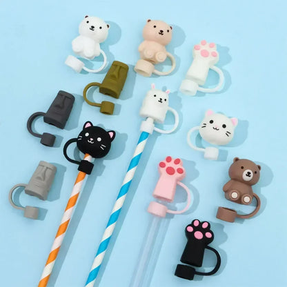 1PC Cute Cat Paw Silicone Straw Cap Cover