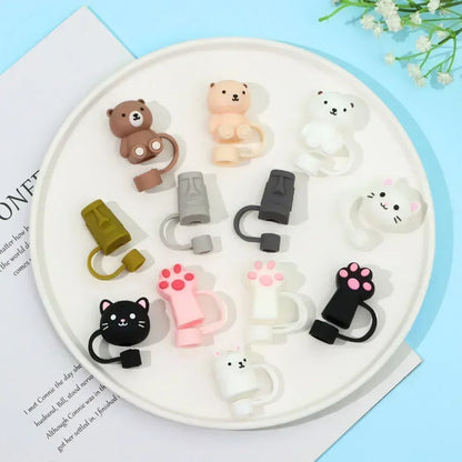 1PC Cute Cat Paw Silicone Straw Cap Cover